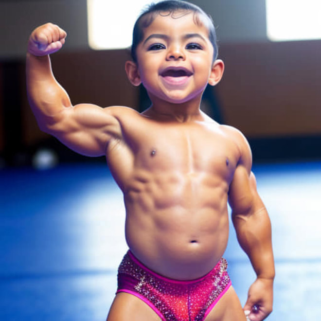 Baby bodybuilding: AI-generated picture.