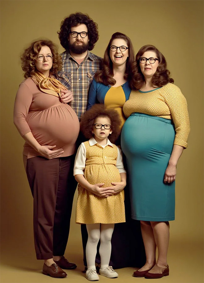 Awkward family photo, generated by AI.
