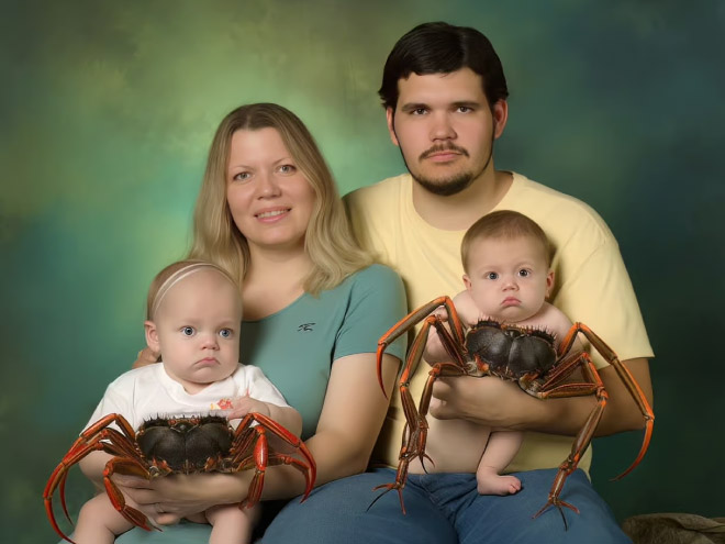 Awkward family photo, generated by AI.