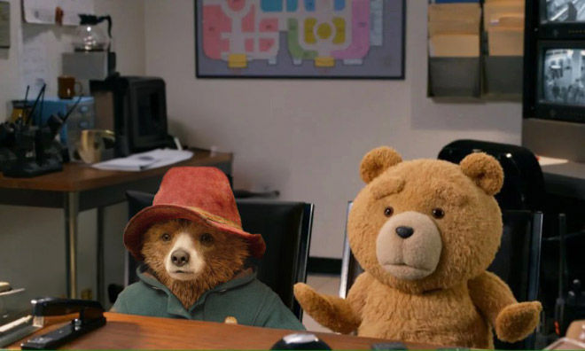 Paddington Bear inserted into iconic movie scenes.