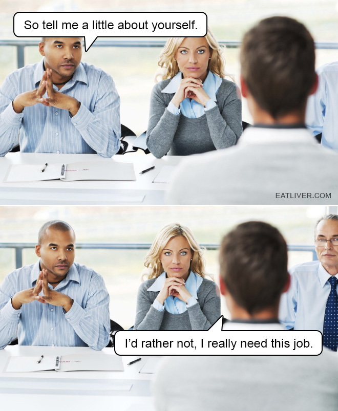 You have probably wondered what's the best answer to "So tell me a little about yourself?" that employers love to ask at job interviews. Wonder no more! Just refuse to answer.