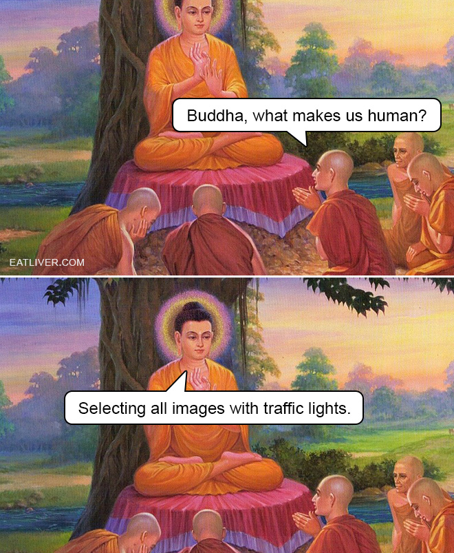 Buddha, what makes us human? Selecting all images with traffic lights.